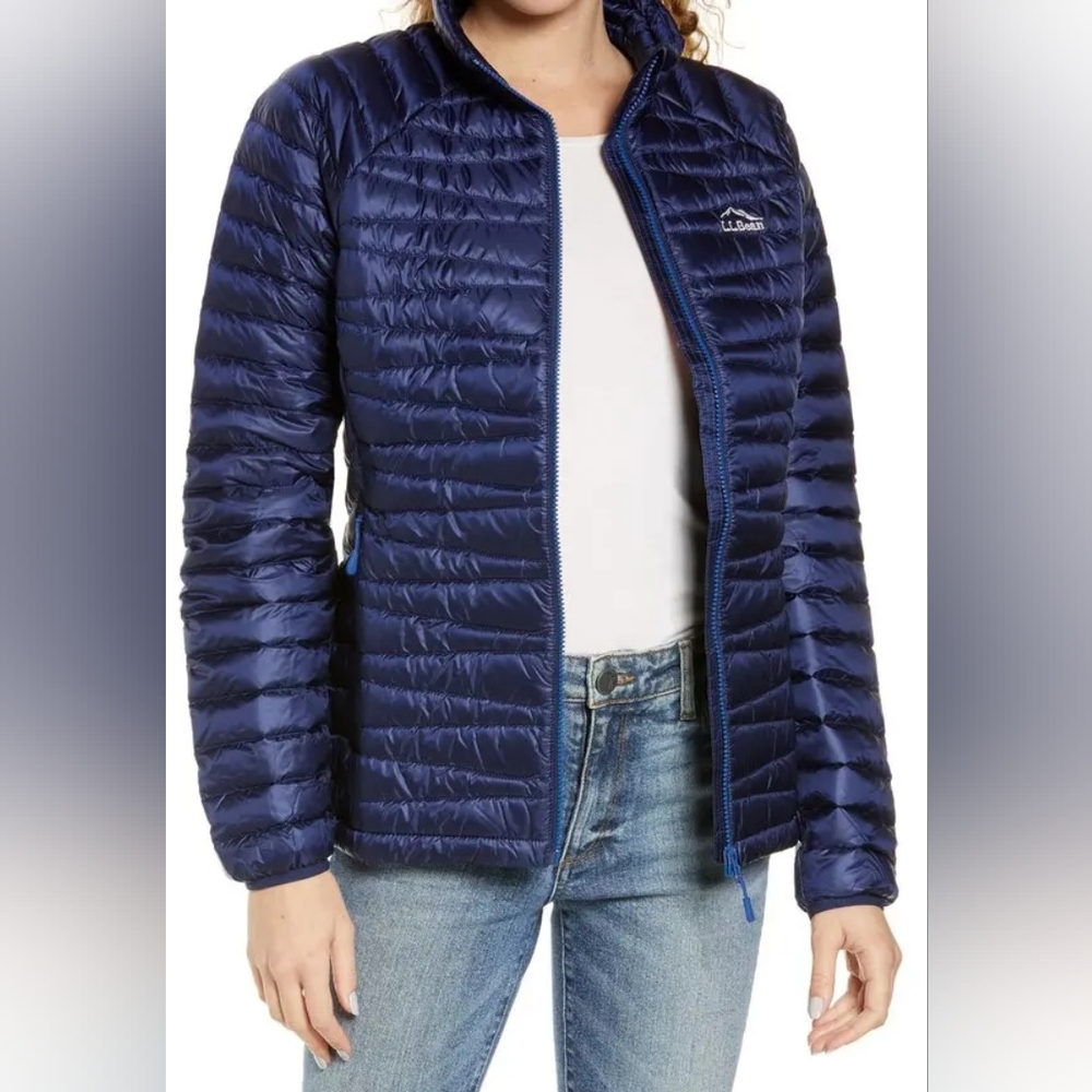 LL Bean Ultralight 850 Down Sweater Jacket Coat In Navy Night size Large Womens - Picture 8 of 8